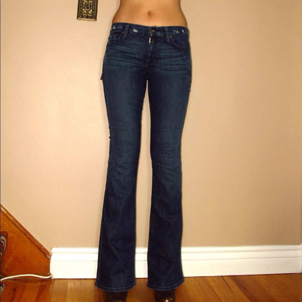 7 For All Mankind Womens Jeans Size 25 Crystal A Pocket Flare Stretch Dark Denim - Picture 4 of 9
